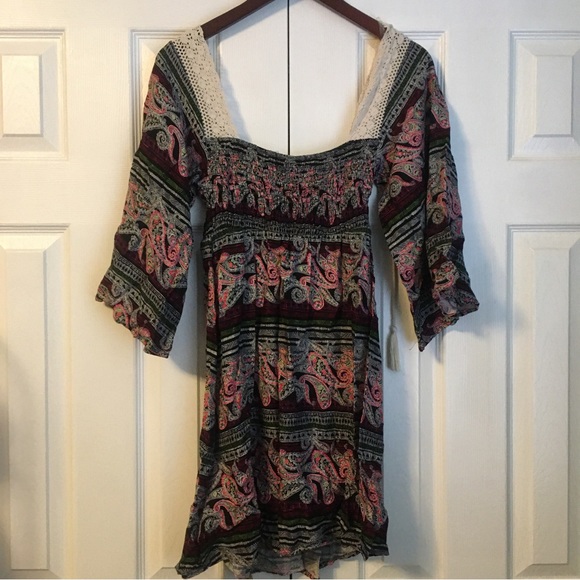 Derek Heart Multicolor Paisley Bohemian Lace Crochet Mini Dress - Picture 4 of 7